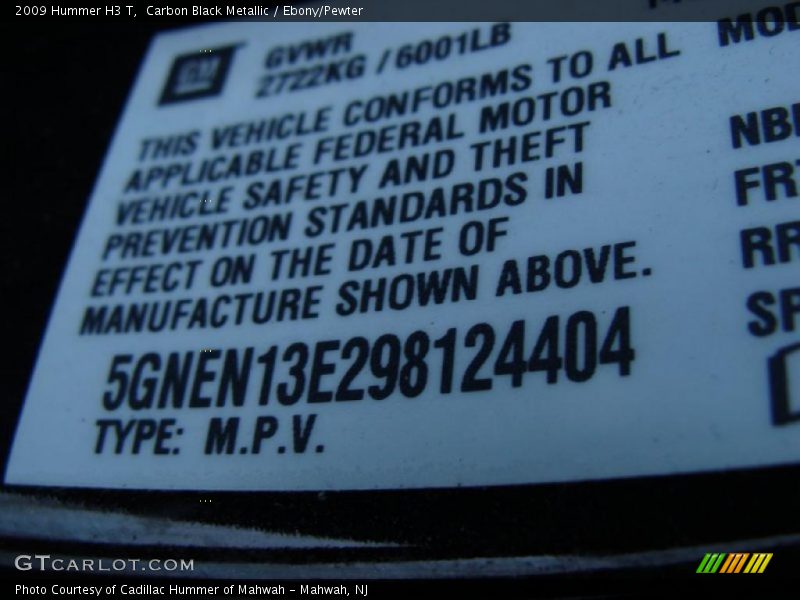 Carbon Black Metallic / Ebony/Pewter 2009 Hummer H3 T