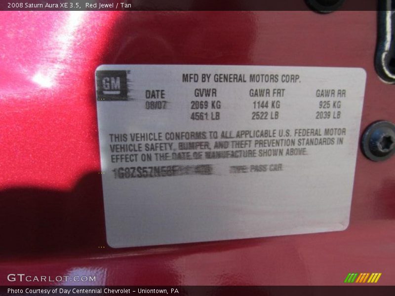 Red Jewel / Tan 2008 Saturn Aura XE 3.5
