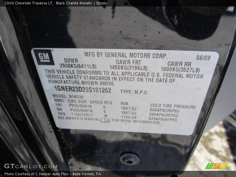 Black Granite Metallic / Ebony 2009 Chevrolet Traverse LT