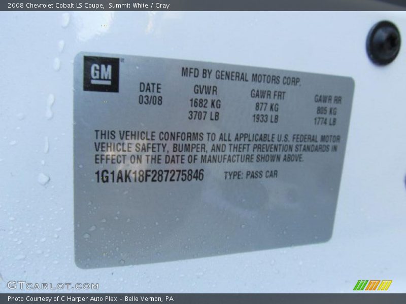 Summit White / Gray 2008 Chevrolet Cobalt LS Coupe