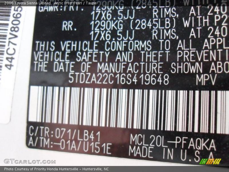 Arctic Frost Pearl / Taupe 2006 Toyota Sienna Limited