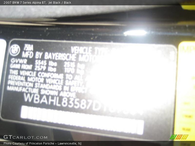 Jet Black / Black 2007 BMW 7 Series Alpina B7