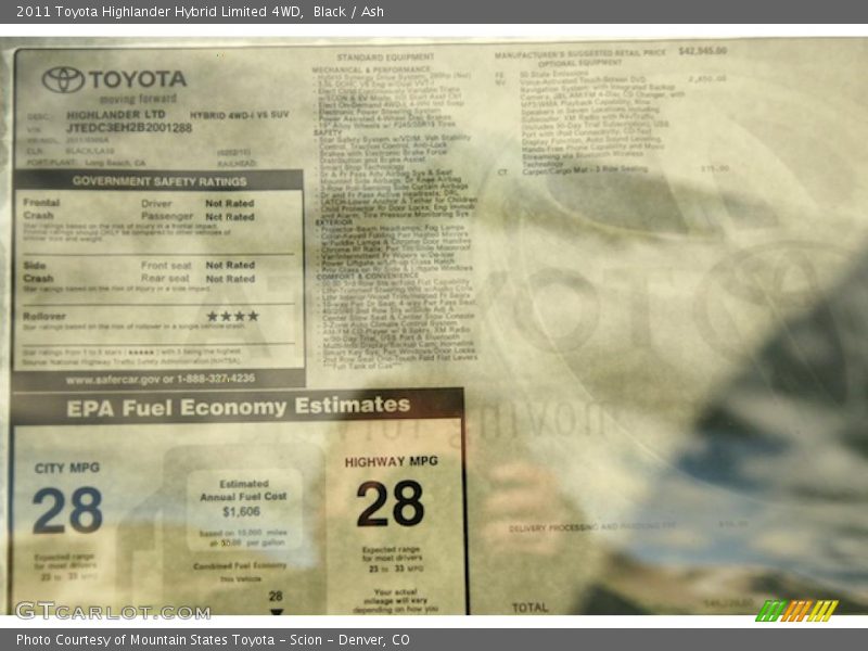  2011 Highlander Hybrid Limited 4WD Window Sticker