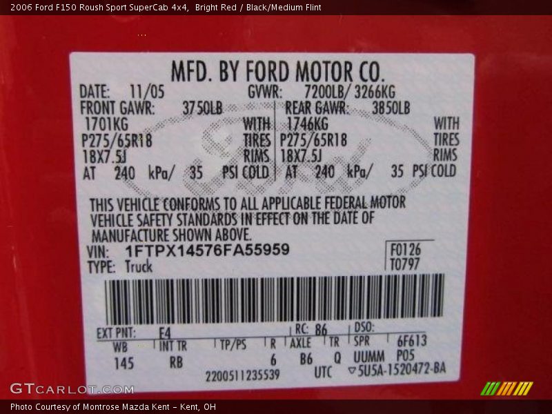 Bright Red / Black/Medium Flint 2006 Ford F150 Roush Sport SuperCab 4x4