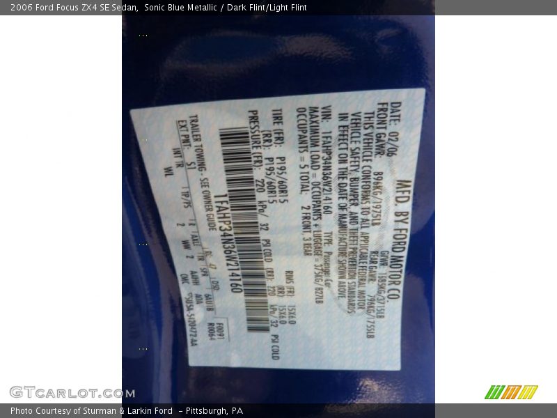 Sonic Blue Metallic / Dark Flint/Light Flint 2006 Ford Focus ZX4 SE Sedan