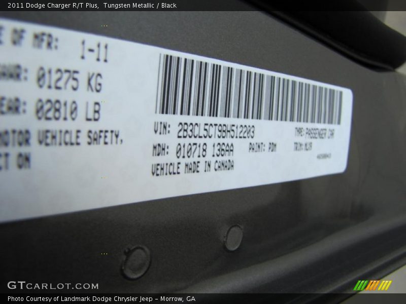 2011 Charger R/T Plus Tungsten Metallic Color Code PDM
