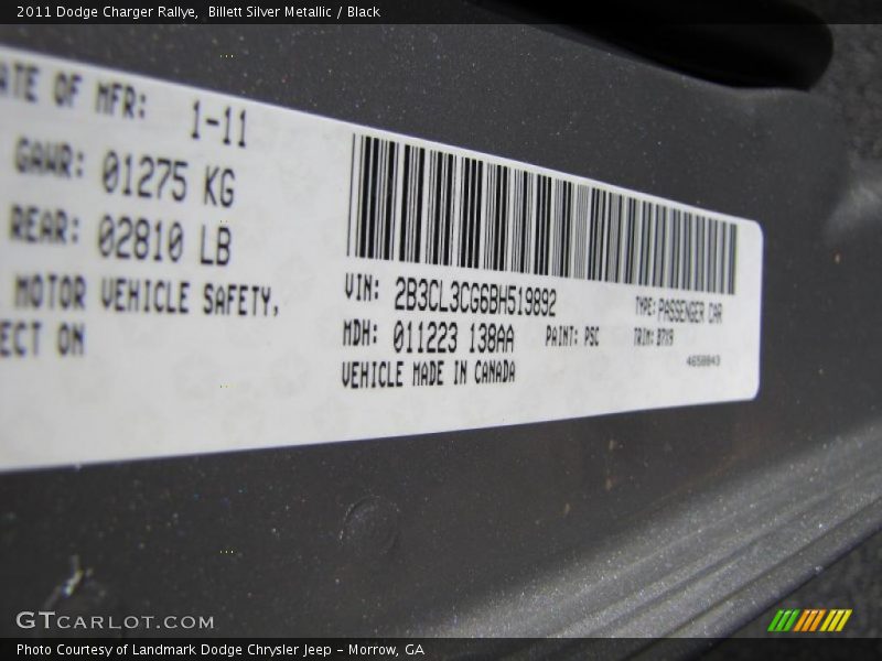 2011 Charger Rallye Billett Silver Metallic Color Code PSC