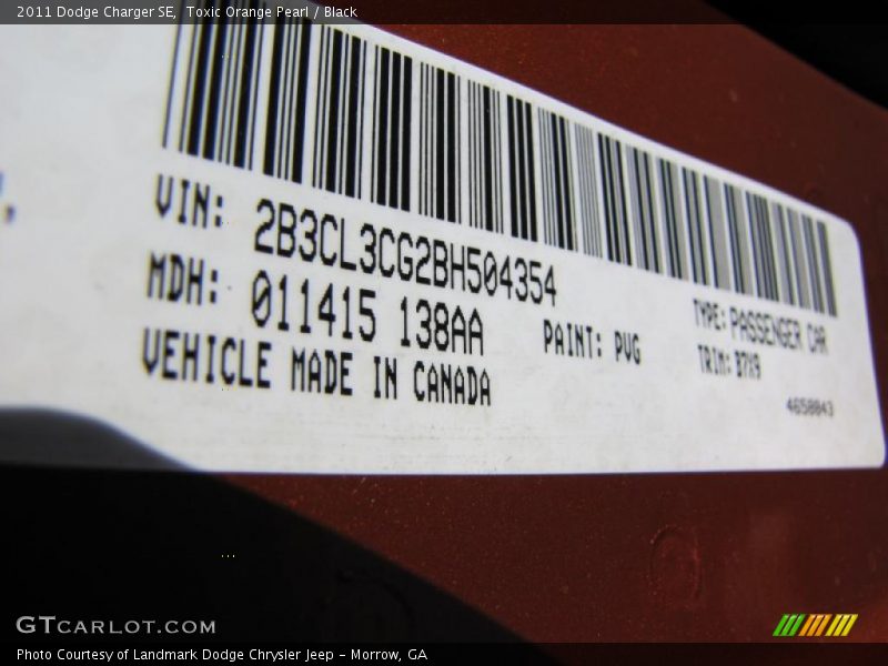 2011 Charger SE Toxic Orange Pearl Color Code PVG