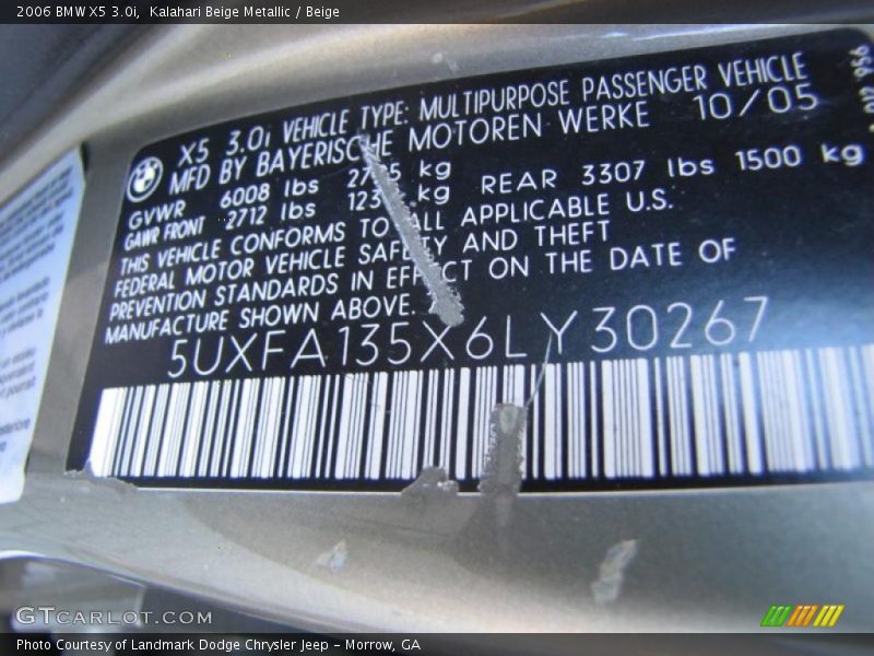 Kalahari Beige Metallic / Beige 2006 BMW X5 3.0i
