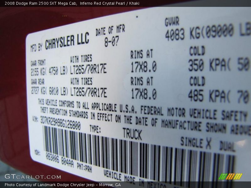 Inferno Red Crystal Pearl / Khaki 2008 Dodge Ram 2500 SXT Mega Cab