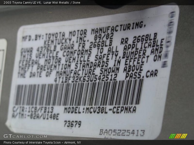 Lunar Mist Metallic / Stone 2003 Toyota Camry LE V6