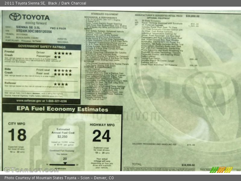  2011 Sienna SE Window Sticker