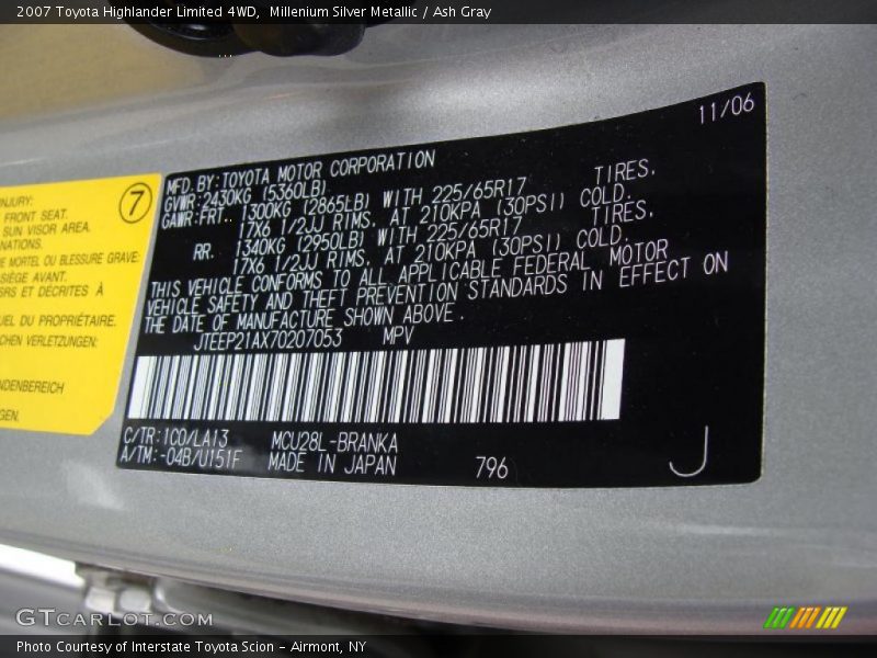 Millenium Silver Metallic / Ash Gray 2007 Toyota Highlander Limited 4WD
