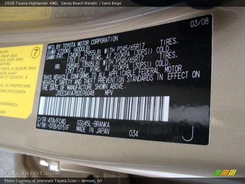 Sandy Beach Metallic / Sand Beige 2008 Toyota Highlander 4WD