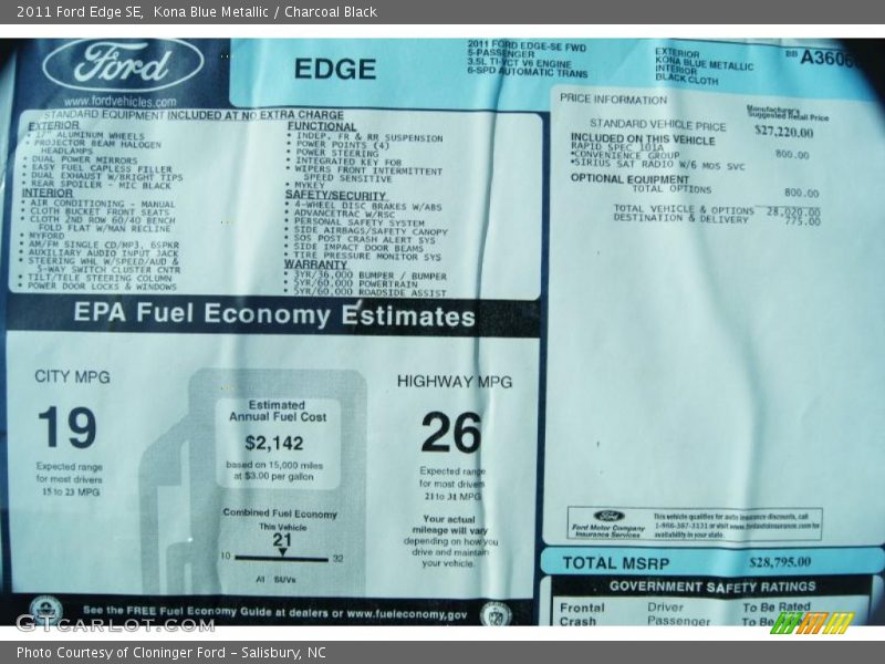 Kona Blue Metallic / Charcoal Black 2011 Ford Edge SE