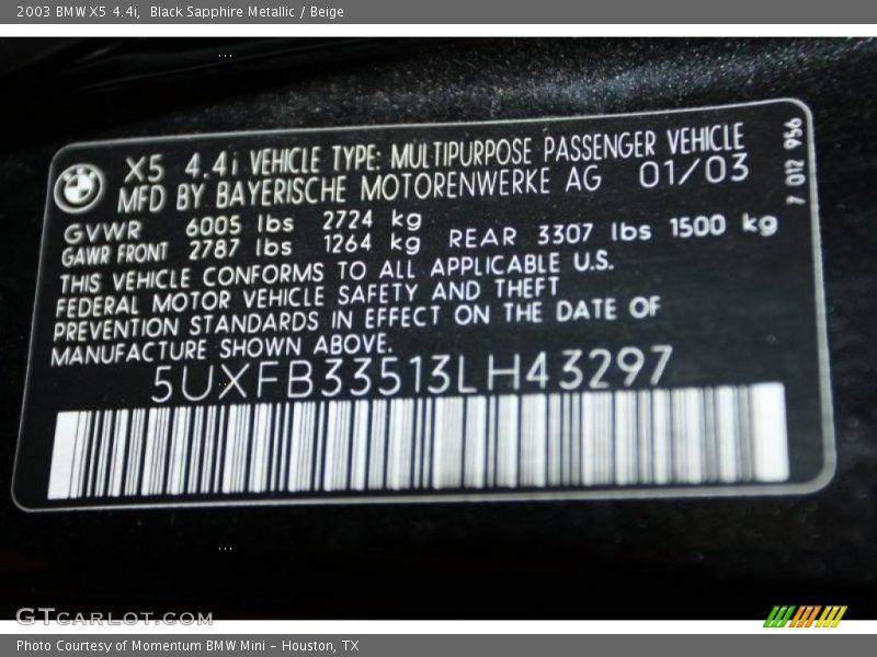 Black Sapphire Metallic / Beige 2003 BMW X5 4.4i