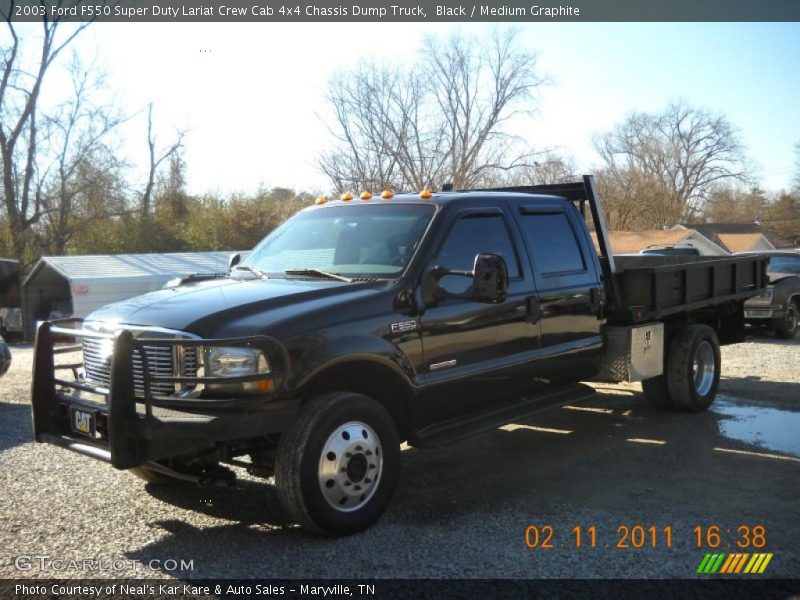 Black / Medium Graphite 2003 Ford F550 Super Duty Lariat Crew Cab 4x4 Chassis Dump Truck