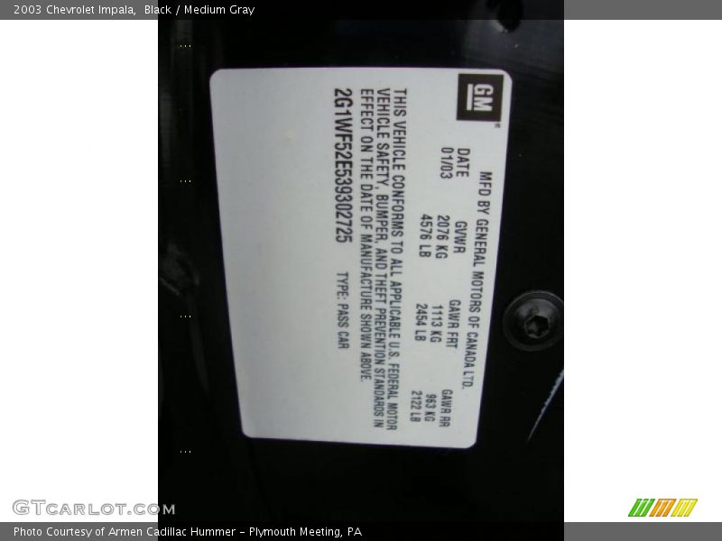 Black / Medium Gray 2003 Chevrolet Impala