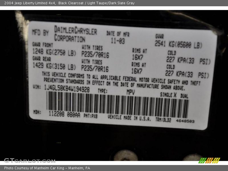 Black Clearcoat / Light Taupe/Dark Slate Gray 2004 Jeep Liberty Limited 4x4