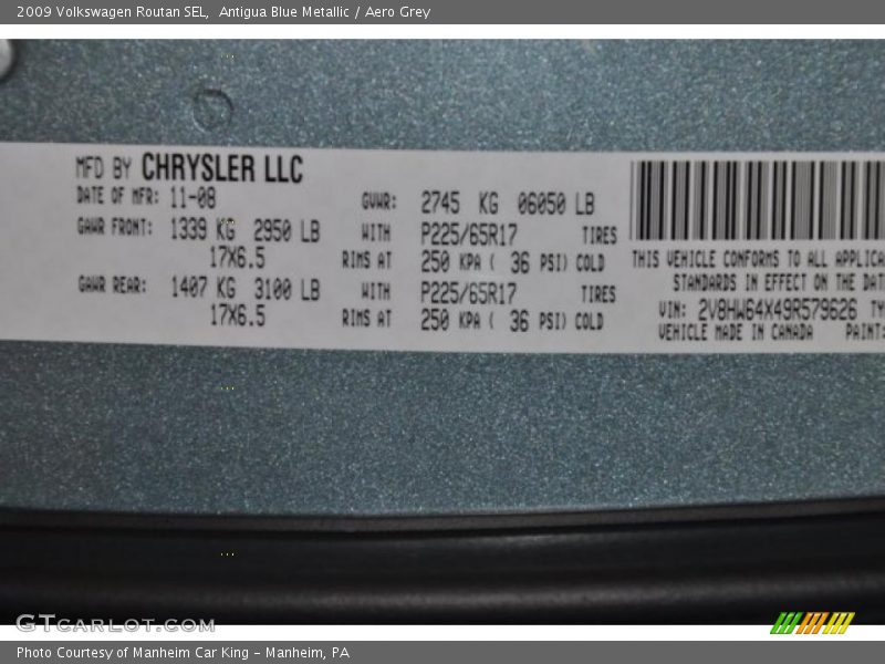 Antigua Blue Metallic / Aero Grey 2009 Volkswagen Routan SEL