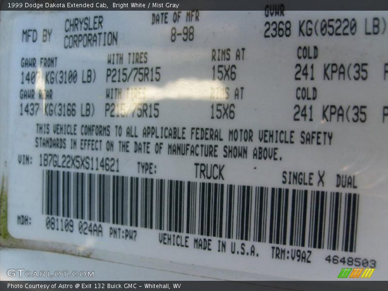 Bright White / Mist Gray 1999 Dodge Dakota Extended Cab