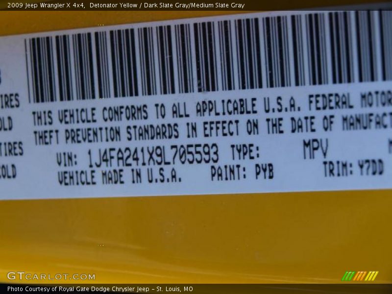 2009 Wrangler X 4x4 Detonator Yellow Color Code PYB