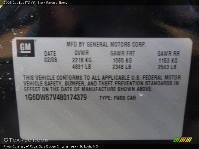 Black Raven / Ebony 2008 Cadillac STS V6