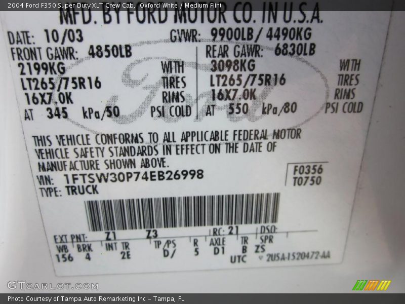 Oxford White / Medium Flint 2004 Ford F350 Super Duty XLT Crew Cab