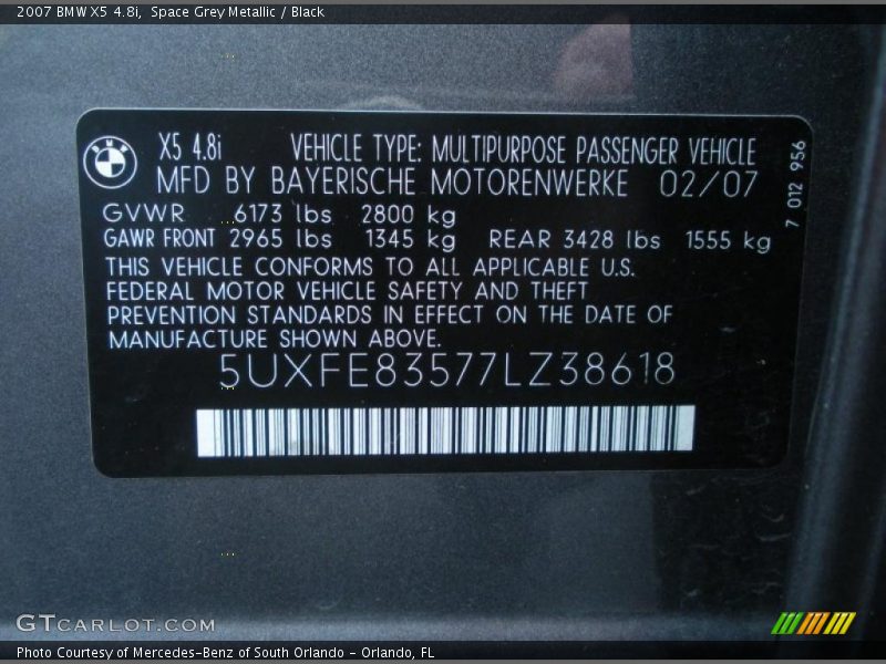 Info Tag of 2007 X5 4.8i