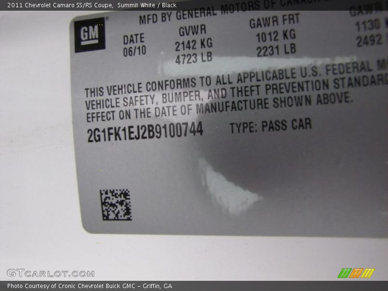 Summit White / Black 2011 Chevrolet Camaro SS/RS Coupe