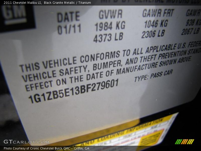 Black Granite Metallic / Titanium 2011 Chevrolet Malibu LS