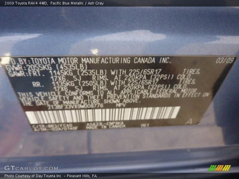 Pacific Blue Metallic / Ash Gray 2009 Toyota RAV4 4WD