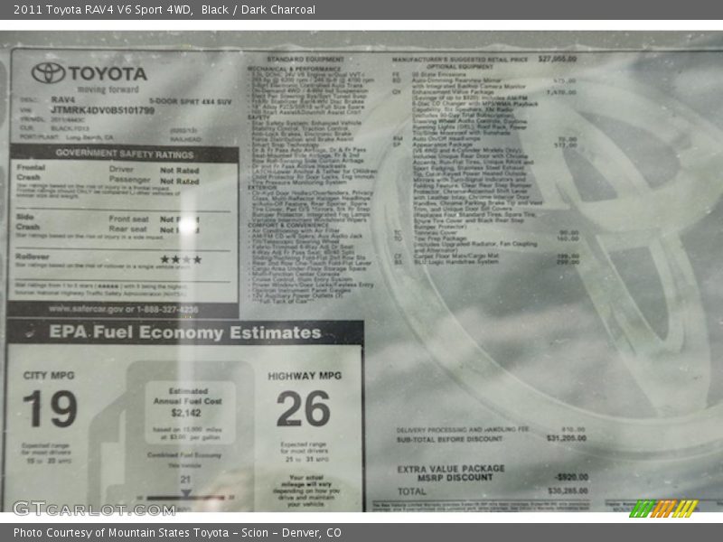  2011 RAV4 V6 Sport 4WD Window Sticker