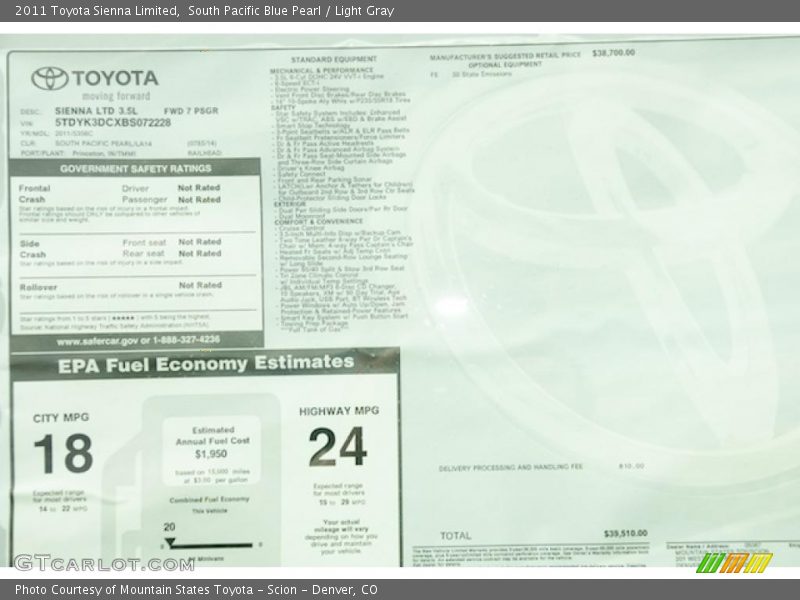 South Pacific Blue Pearl / Light Gray 2011 Toyota Sienna Limited