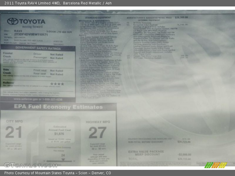  2011 RAV4 Limited 4WD Window Sticker