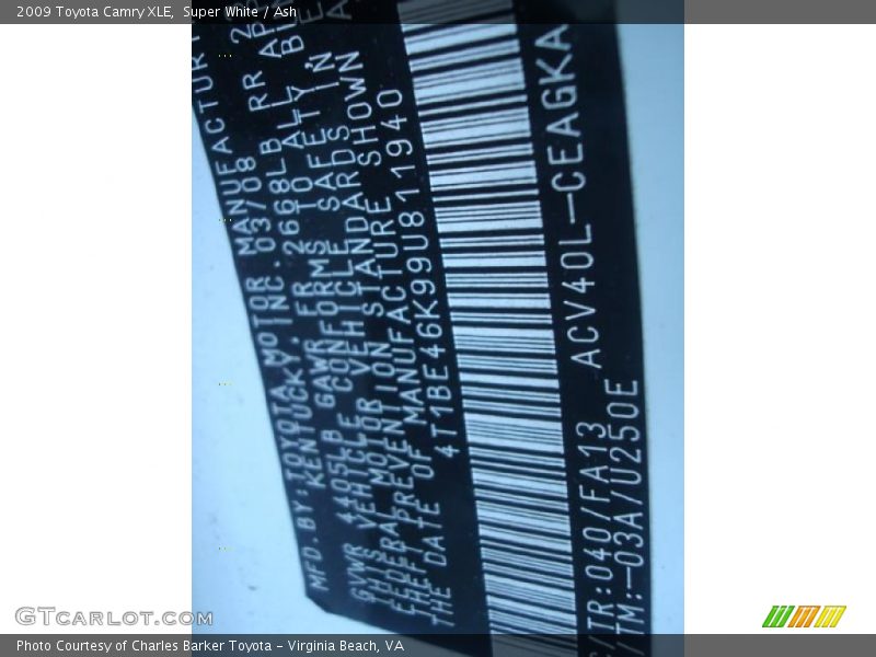 Super White / Ash 2009 Toyota Camry XLE