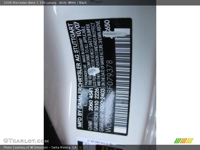 2008 C 300 Luxury Arctic White Color Code 650