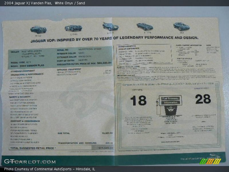  2004 XJ Vanden Plas Window Sticker