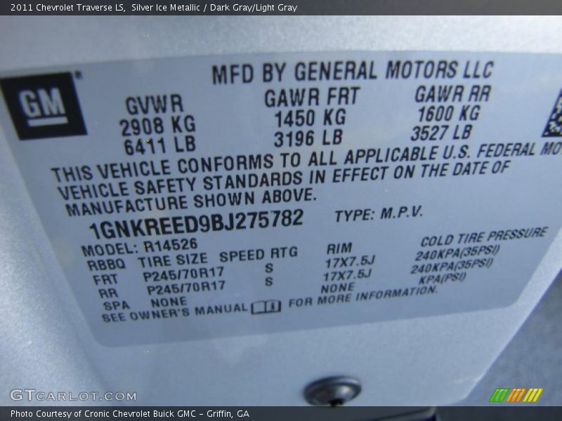 Silver Ice Metallic / Dark Gray/Light Gray 2011 Chevrolet Traverse LS