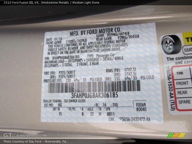 Smokestone Metallic / Medium Light Stone 2010 Ford Fusion SEL V6