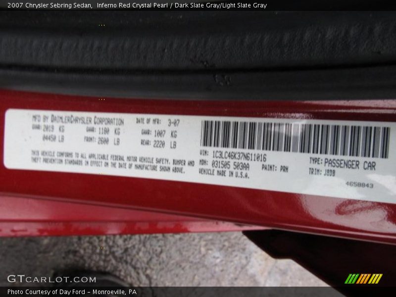 Inferno Red Crystal Pearl / Dark Slate Gray/Light Slate Gray 2007 Chrysler Sebring Sedan