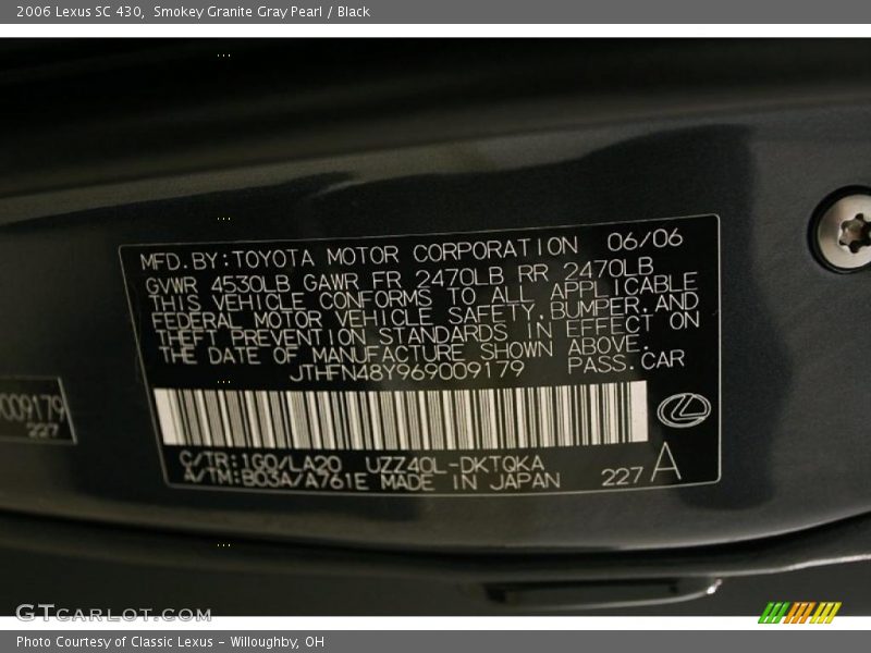 2006 SC 430 Smokey Granite Gray Pearl Color Code 1G0