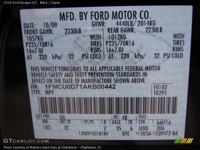 Black / Camel 2010 Ford Escape XLT