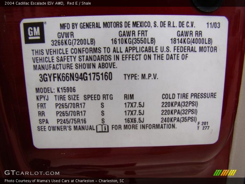 Red E / Shale 2004 Cadillac Escalade ESV AWD