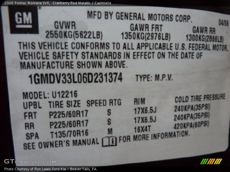 Cranberry Red Metallic / Cashmere 2006 Pontiac Montana SV6