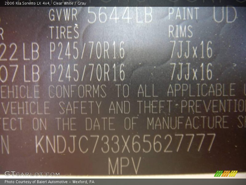 Clear White / Gray 2006 Kia Sorento LX 4x4