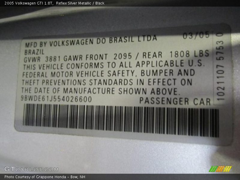 Reflex Silver Metallic / Black 2005 Volkswagen GTI 1.8T