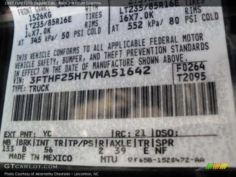 Black / Medium Graphite 1997 Ford F250 Regular Cab