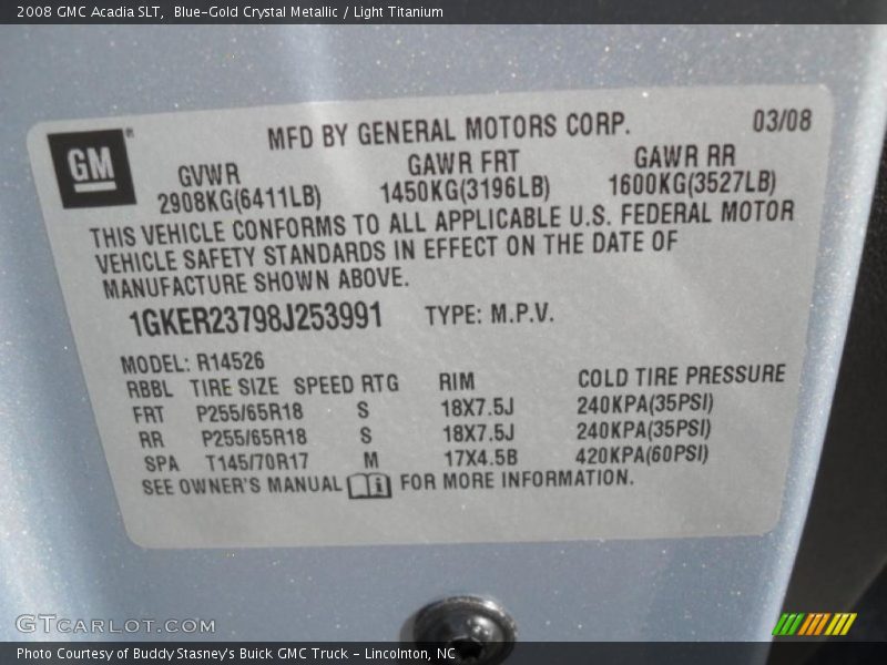 Blue-Gold Crystal Metallic / Light Titanium 2008 GMC Acadia SLT