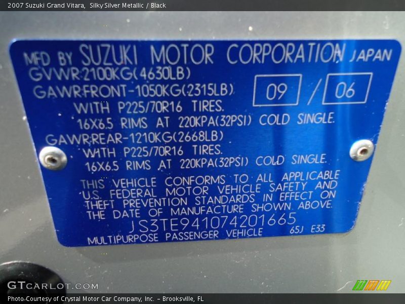 Info Tag of 2007 Grand Vitara 